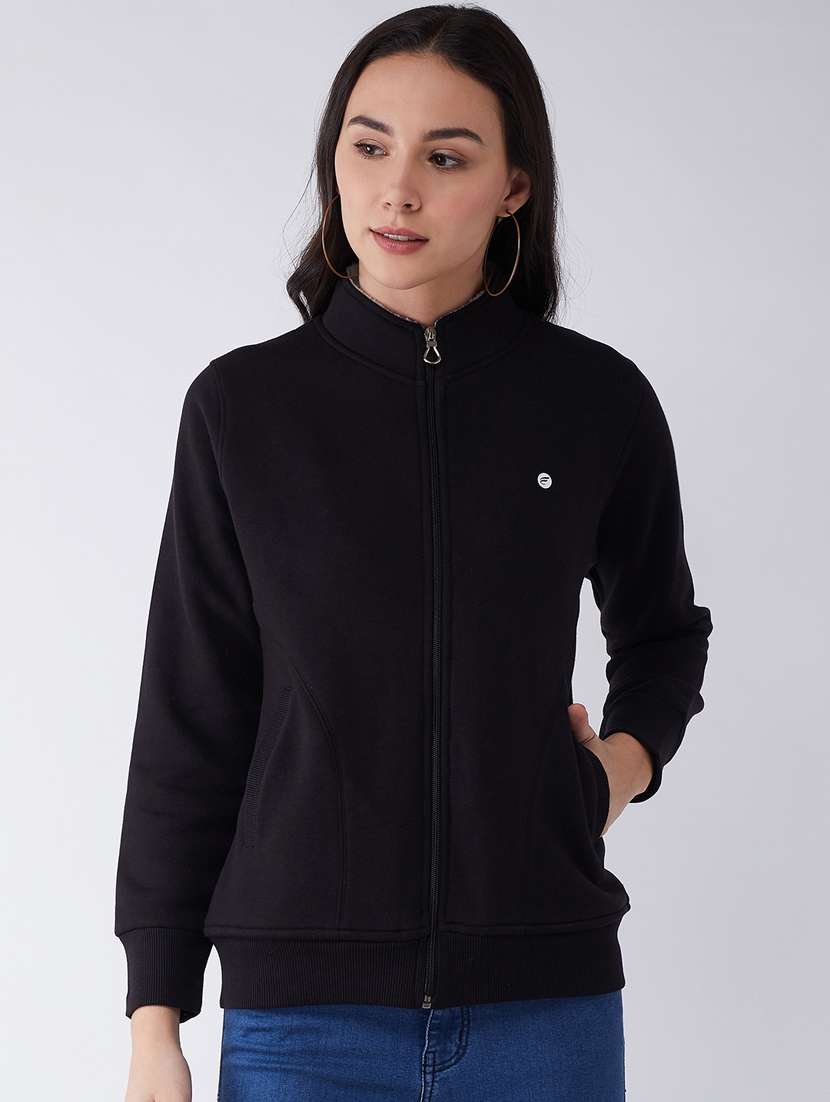 black solid stand collar sweatshirt