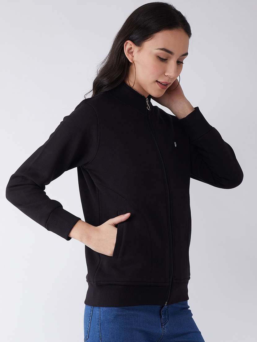 black solid stand collar sweatshirt - 20436410 -  Standard Image - 1