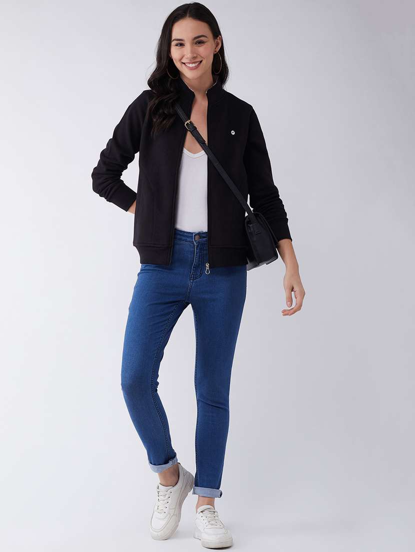 black solid stand collar sweatshirt - 20436410 -  Standard Image - 4