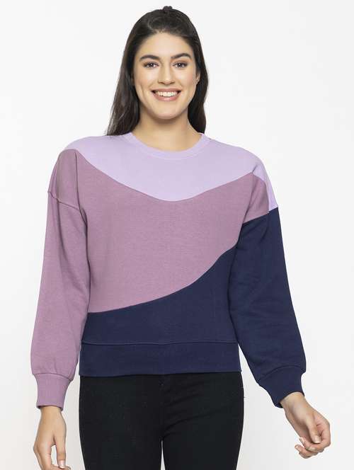 multi color color blocked round neck sweatshirt - 20436412 -  Standard Image - 0