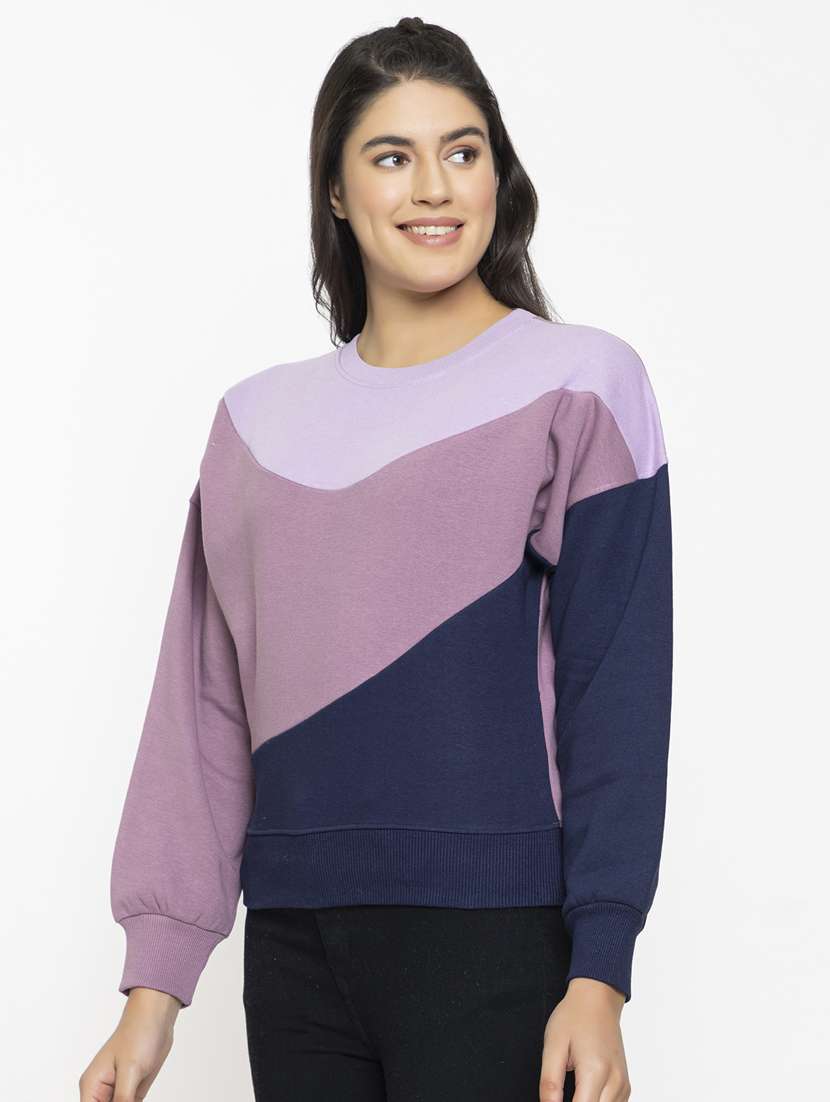 multi color color blocked round neck sweatshirt - 20436412 - Standard Image - 1