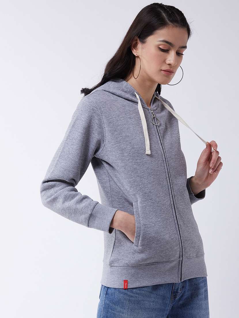 grey solid hooded sweatshirt - 20436428 -  Standard Image - 1