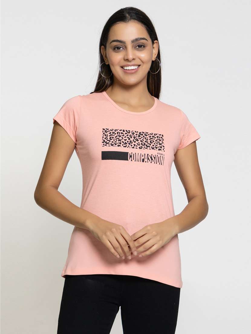 women's chest print round neck t-shirt