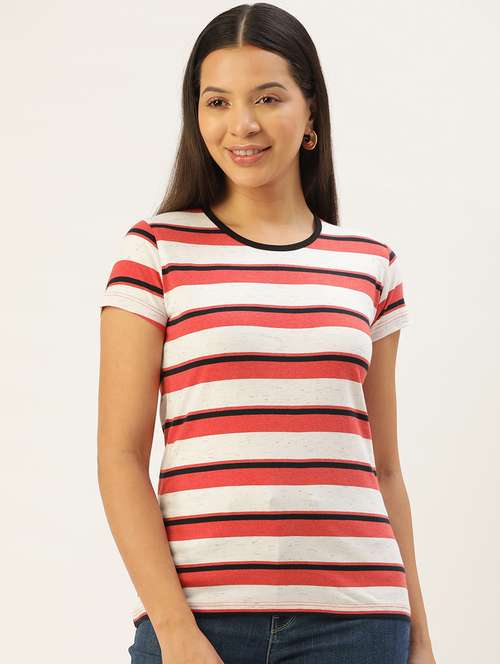 women's striped round neck t-shirt - 20436444 - Standard Image - 0