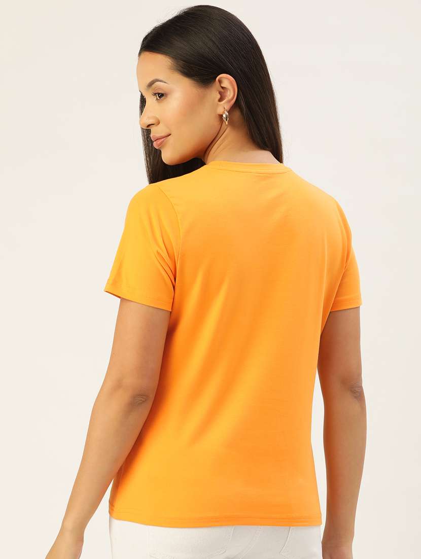 women's chest print round neck t-shirt - 20436452 - Standard Image - 1