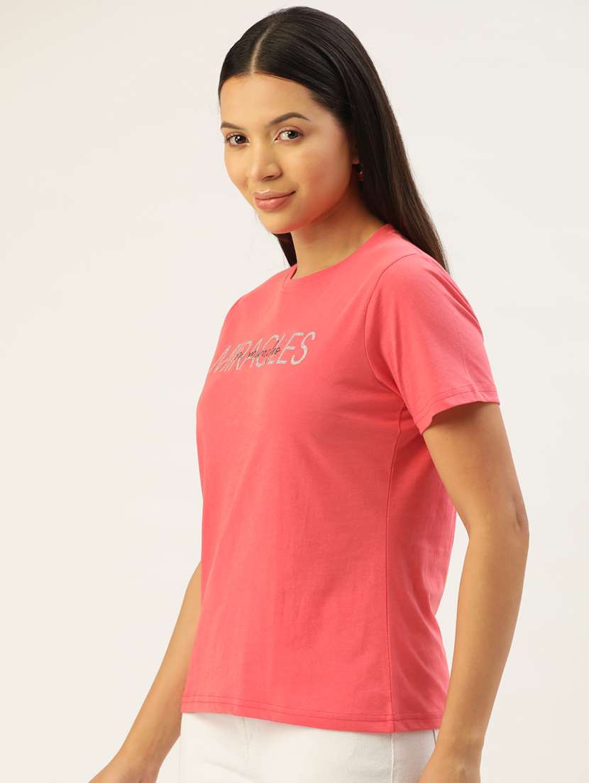 women's chest print round neck t-shirt - 20436459 -  Standard Image - 1