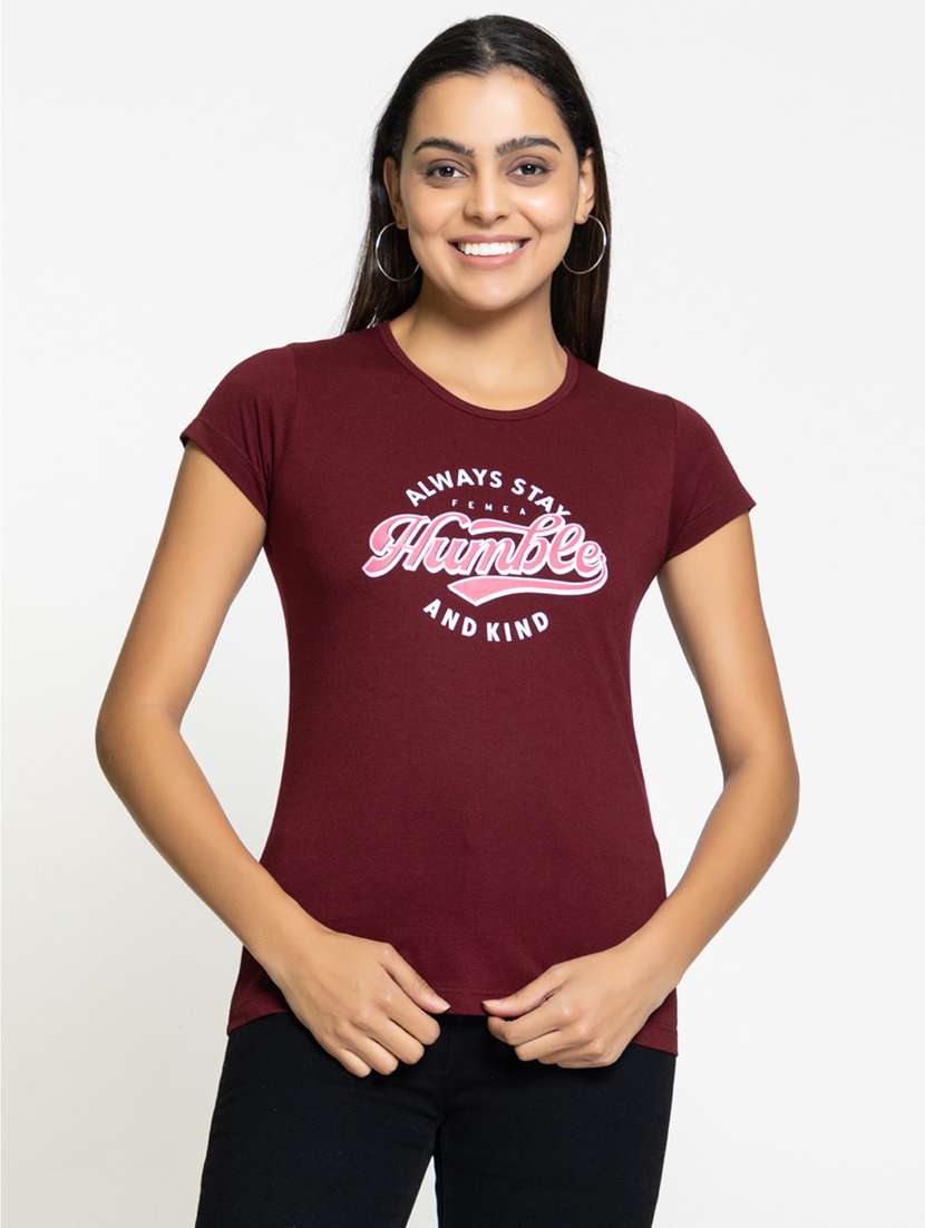 women's chest print round neck t-shirt