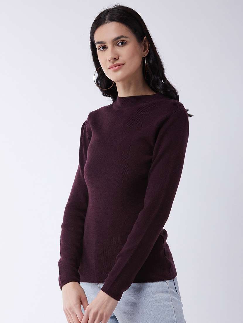 women long sleeved solid regular pullover - 20436492 - Standard Image - 1