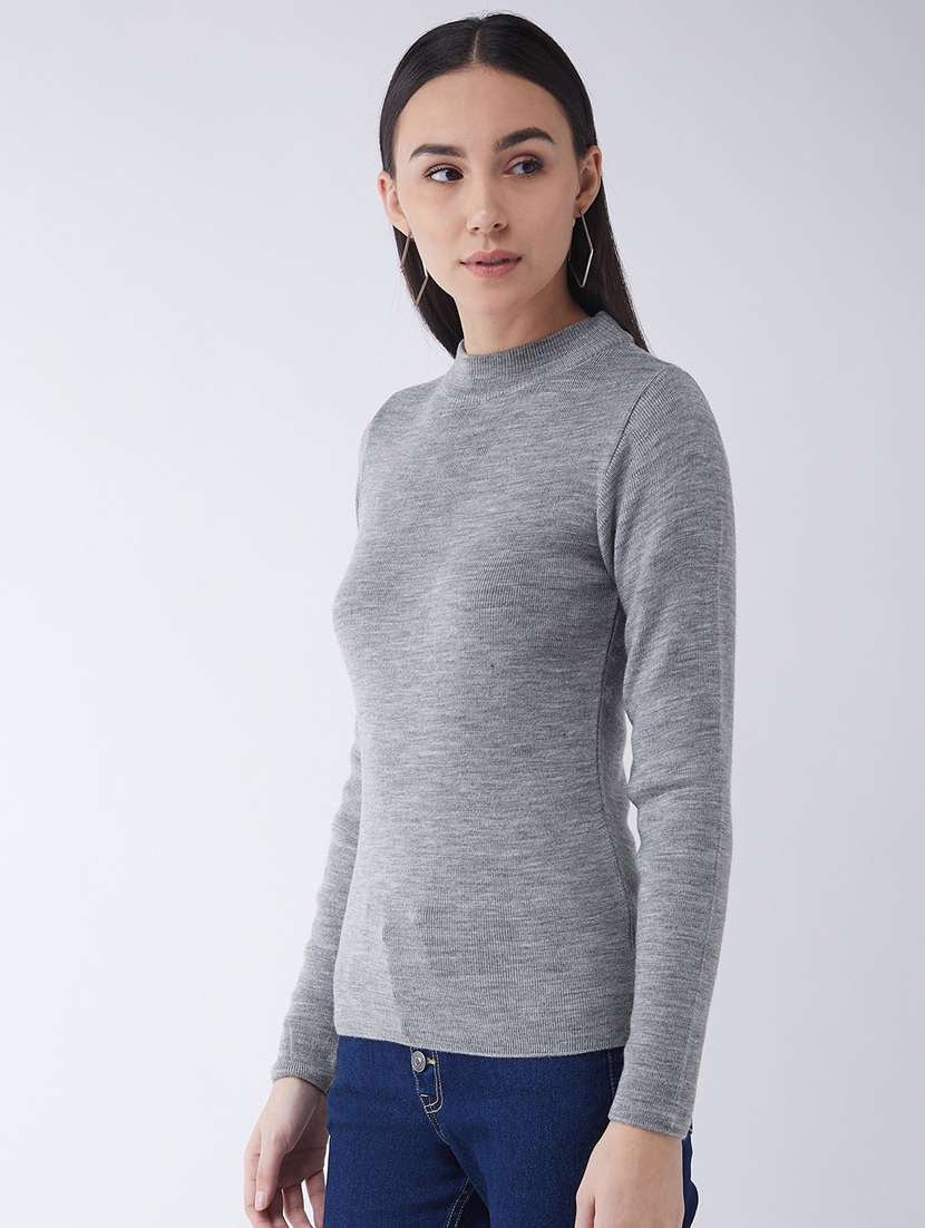 women long sleeved solid regular pullover - 20436525 - Standard Image - 1