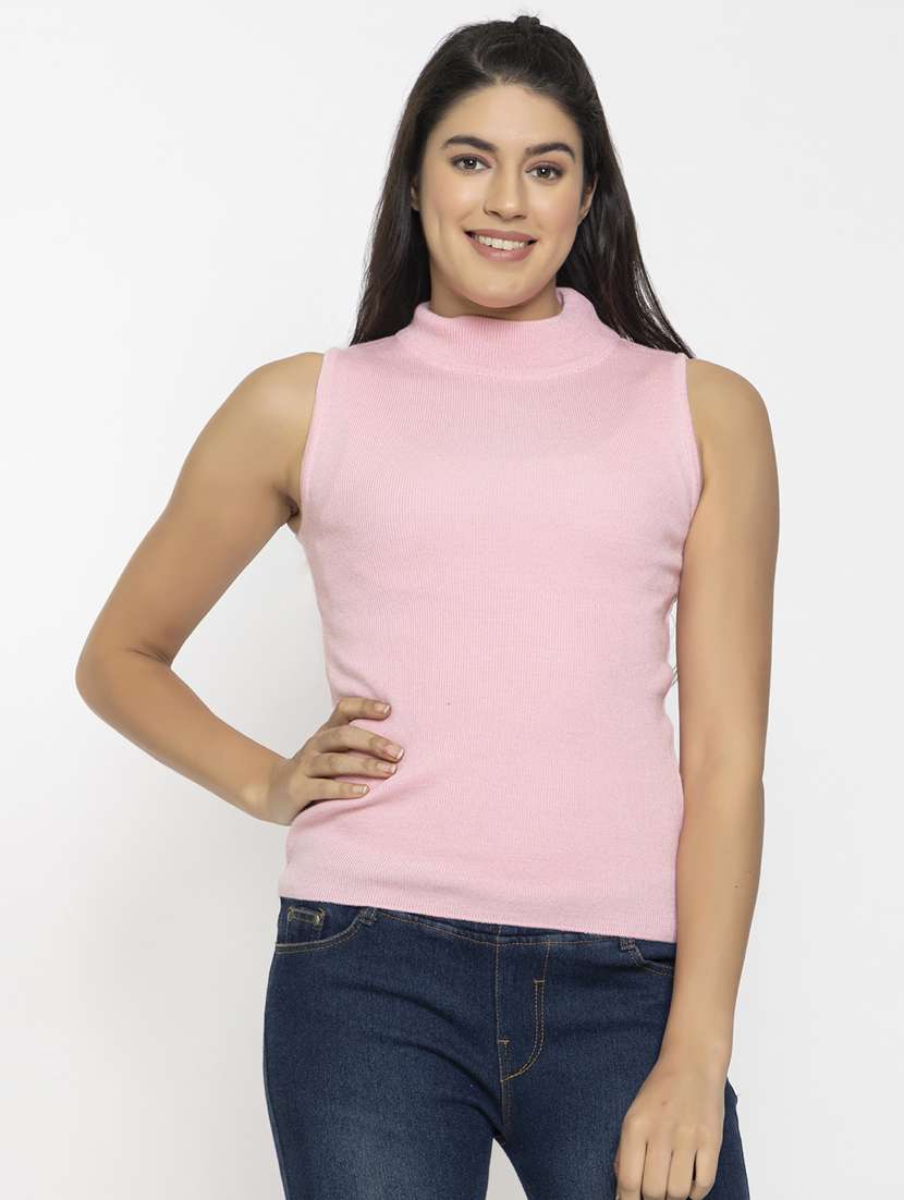 women sleeveless solid regular pullover