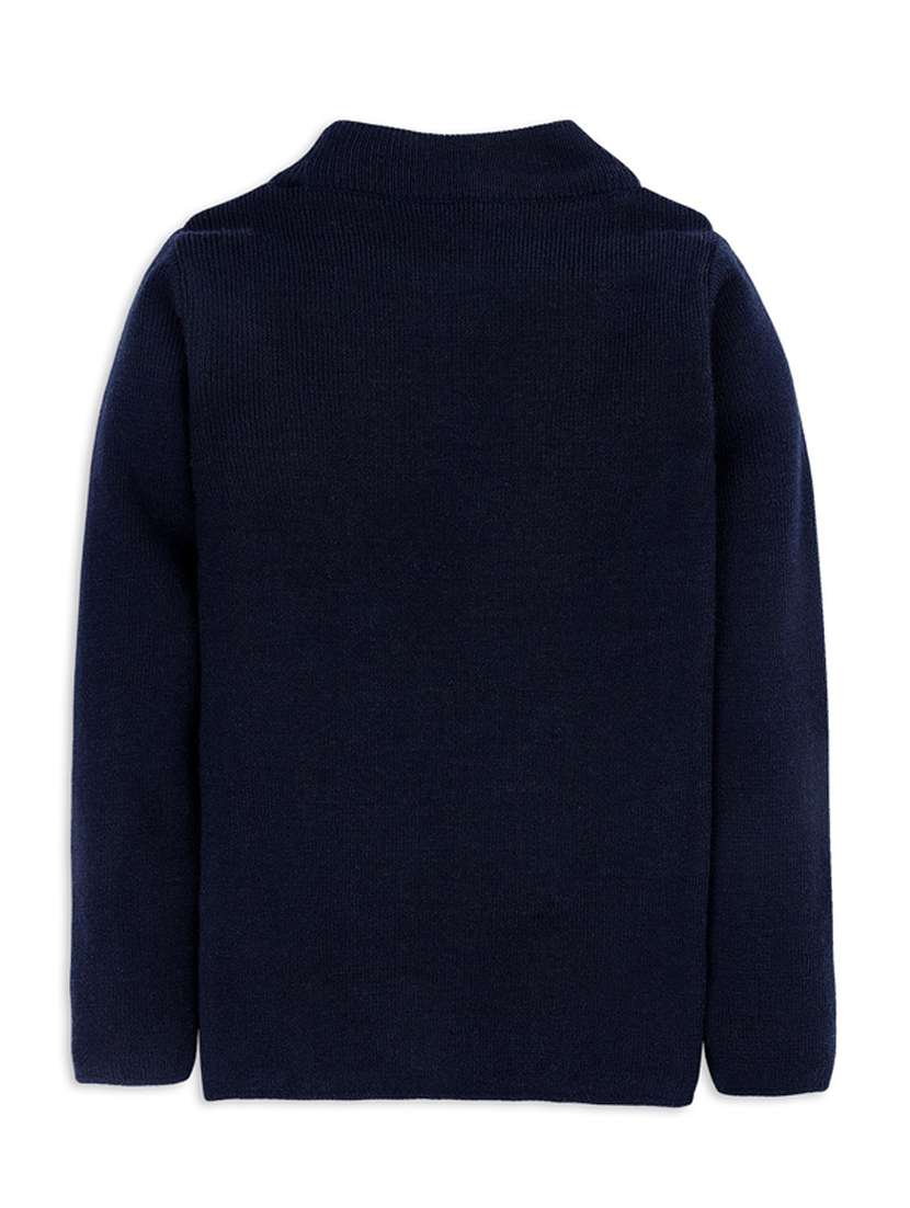 navy blue solid long sleeves sweater - 20436573 - Standard Image - 1