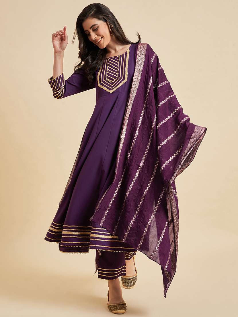 purple gota patti kurta dupatta set
