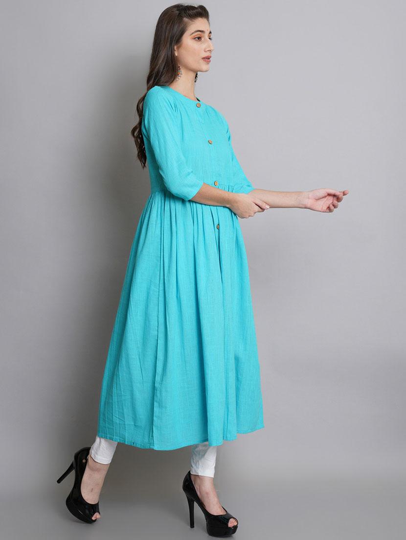 women light blue mandarin neck flared kurta - 20442648 - Standard Image - 1
