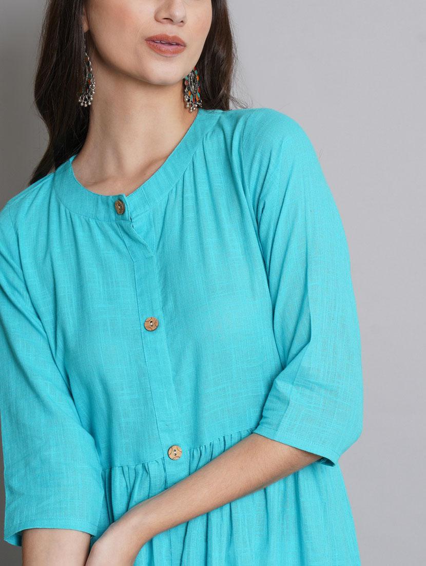 women light blue mandarin neck flared kurta - 20442648 - Standard Image - 4