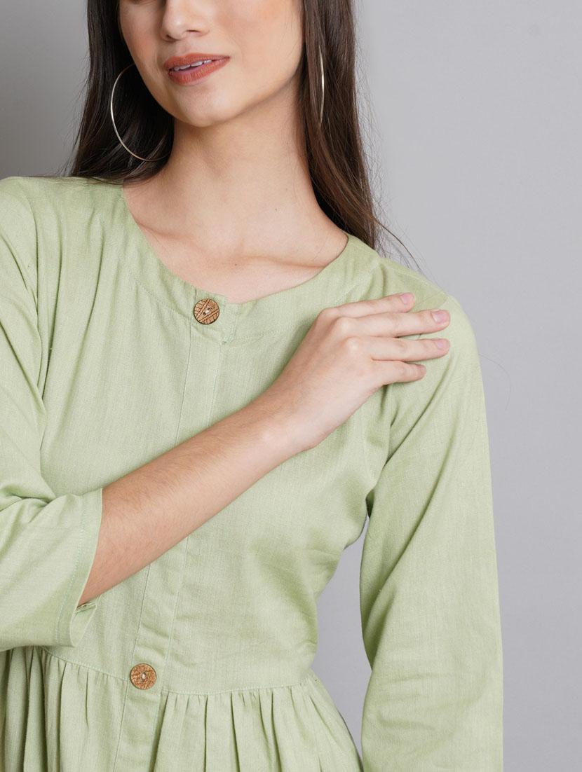 women green mandarin neck flared kurta - 20442649 - Standard Image - 4