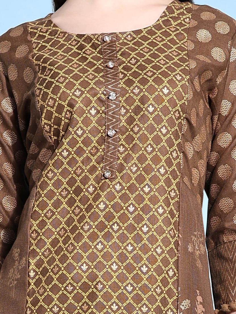 women brown round neck kurta pant set - 20444197 - Standard Image - 4