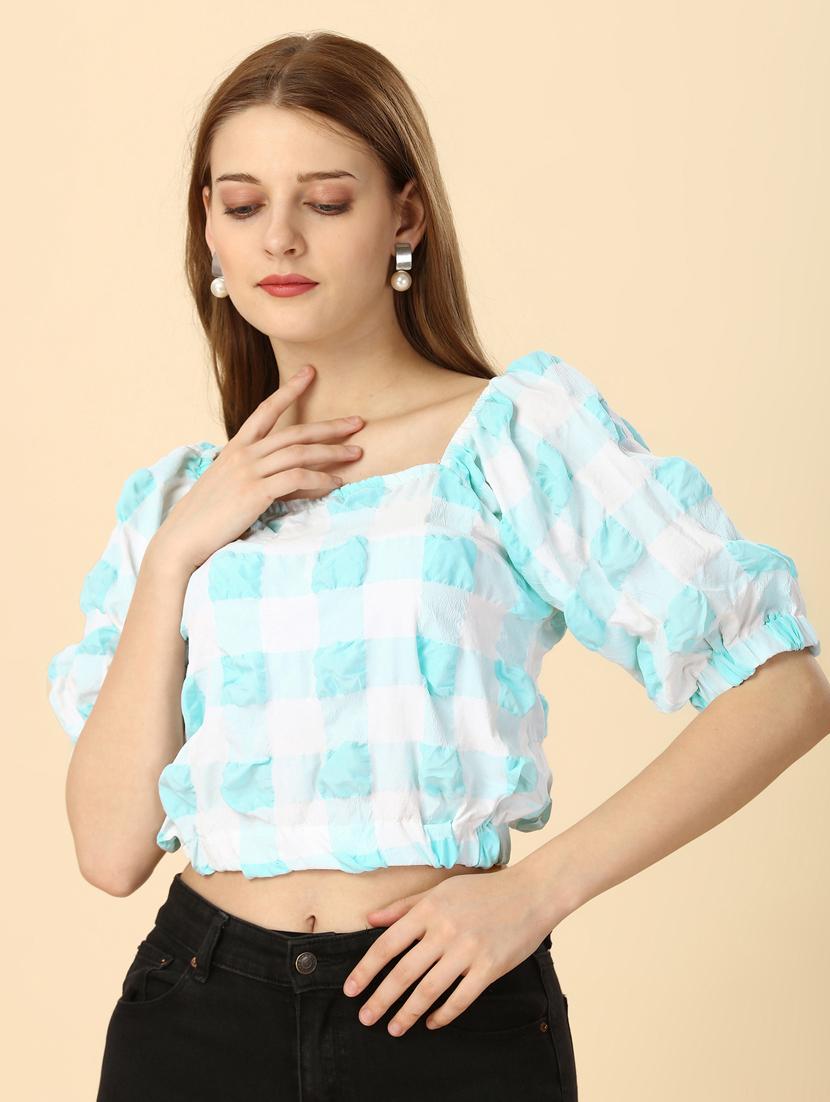 blue & white checkered crop top - 20444214 - Standard Image - 1