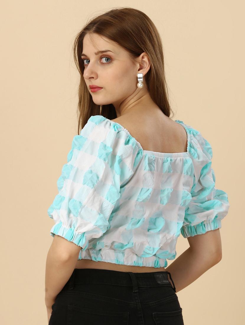 blue & white checkered crop top - 20444214 - Standard Image - 4