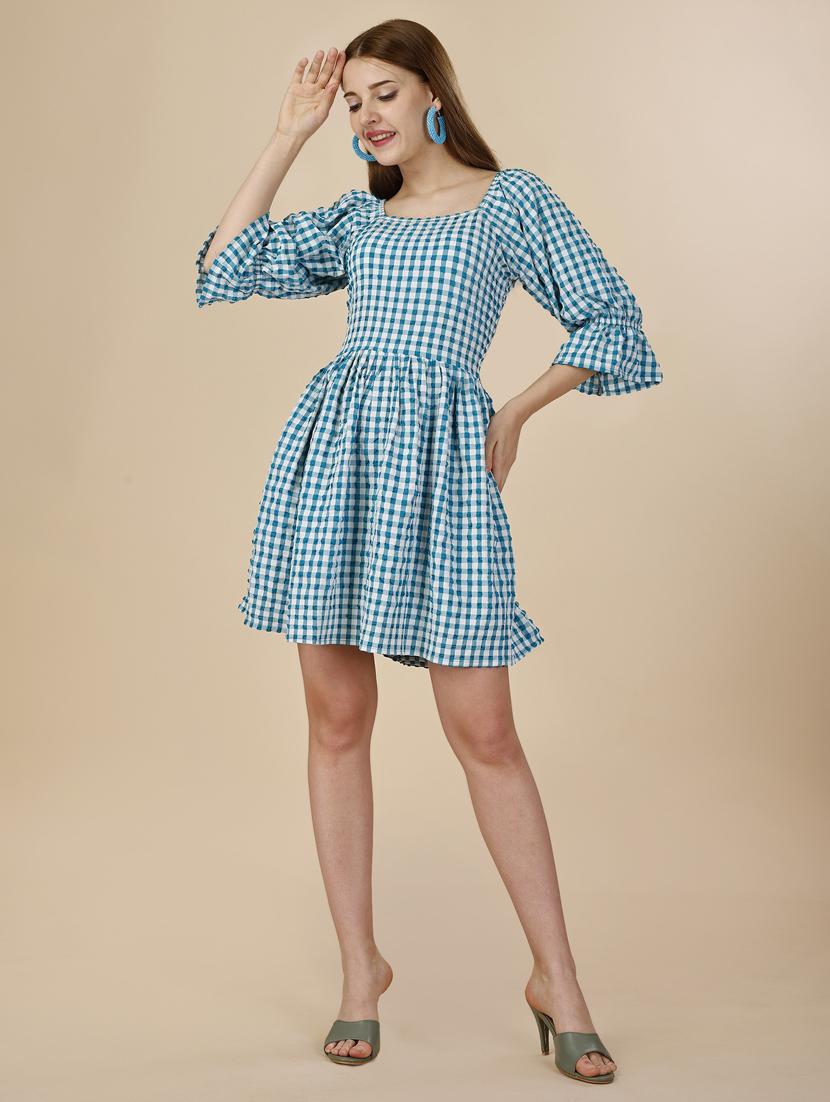ai aqua checks fit & flare dress - 20444253 -  Standard Image - 1