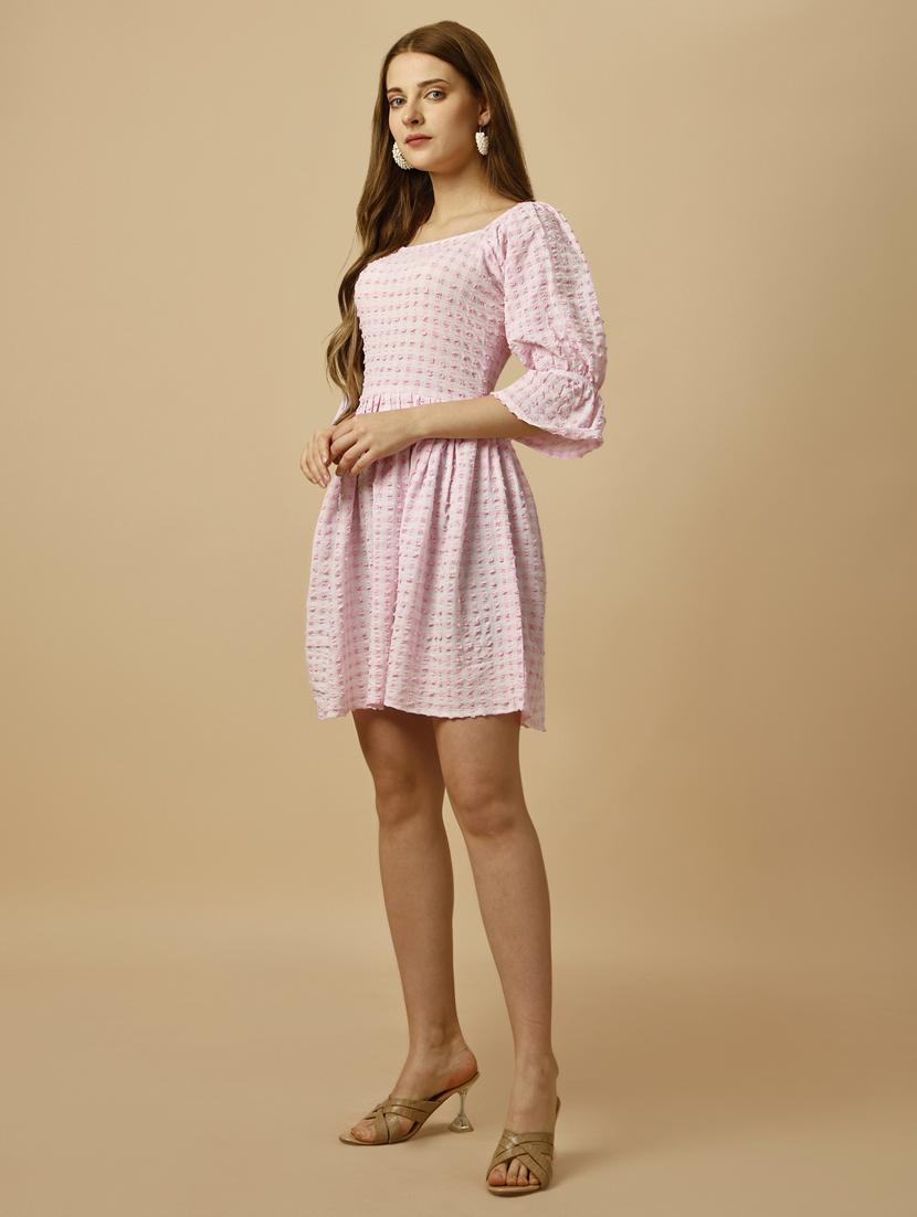 pink checks fit & flare dress - 20444254 -  Standard Image - 1