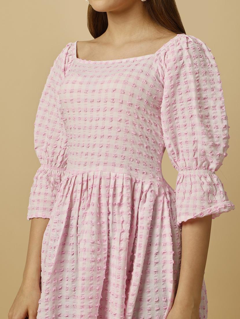 pink checks fit & flare dress - 20444254 - Standard Image - 4