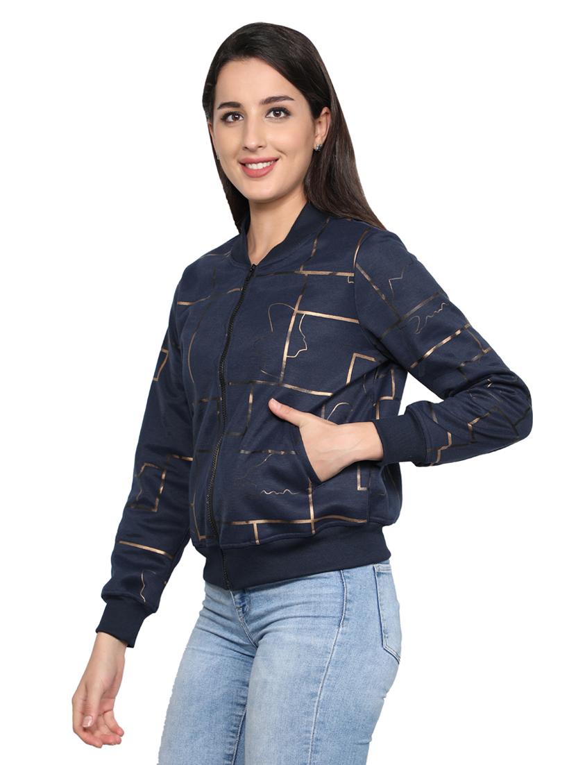 women navy blue bomber jacket - 20444392 - Standard Image - 1
