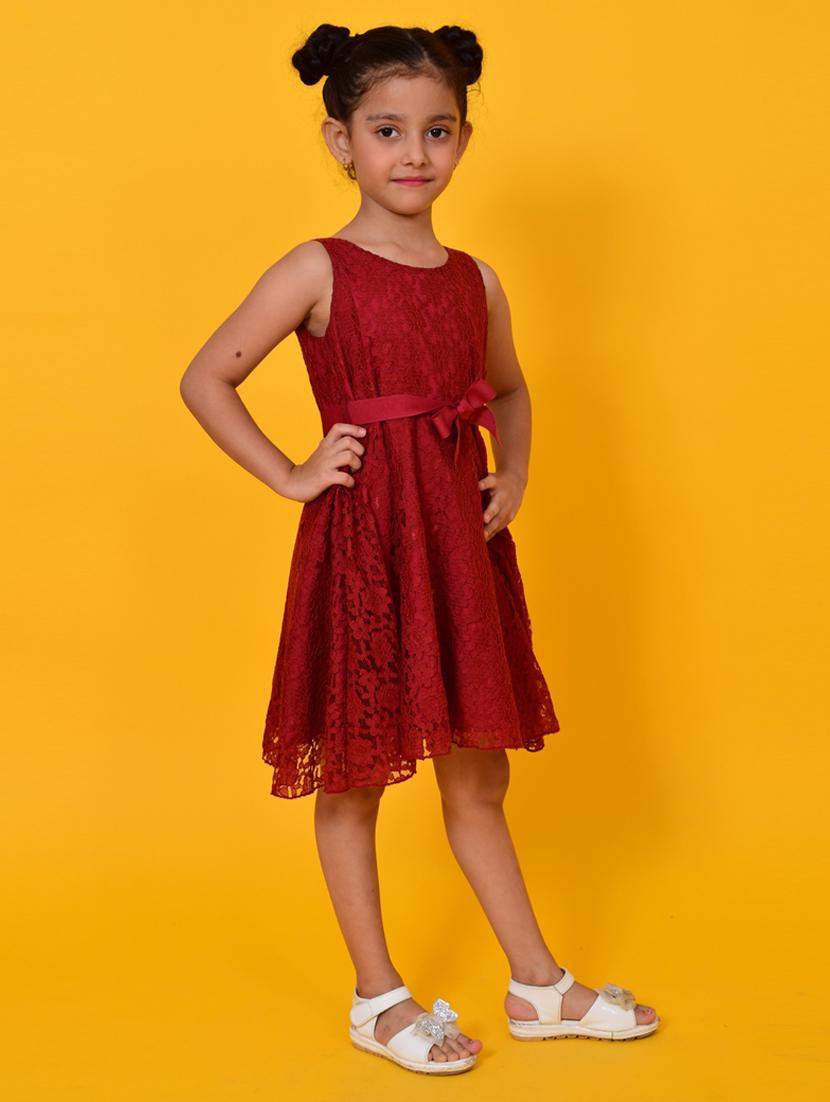 girls self design sleeveless frock - 20444496 - Standard Image - 1
