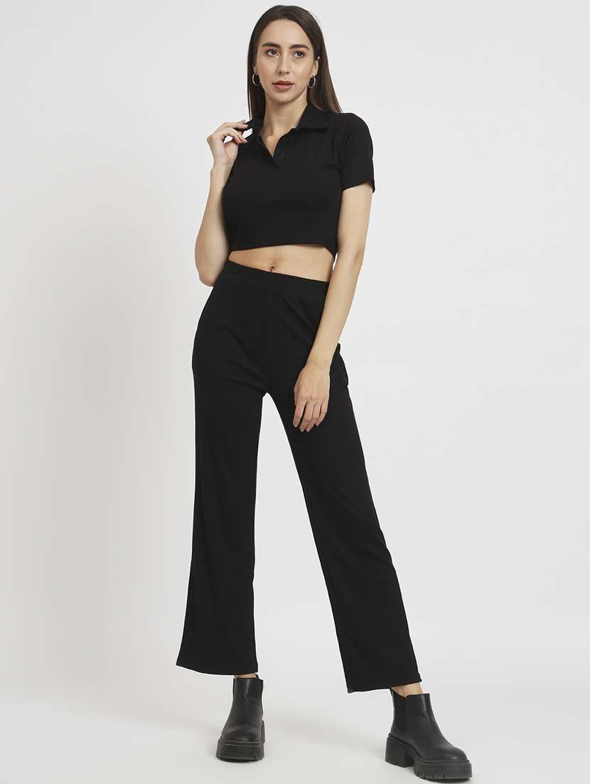 women solid top and trouser co-ord set