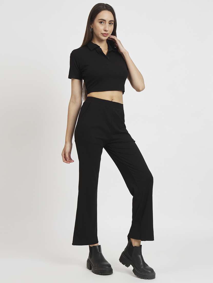 women solid top and trouser co-ord set - 20444571 - Standard Image - 1