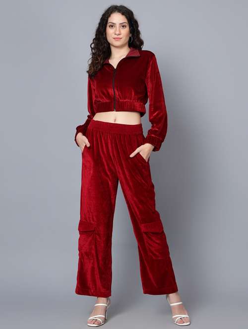 women solid top and trouser co-ord set - 20444578 -  Standard Image - 0