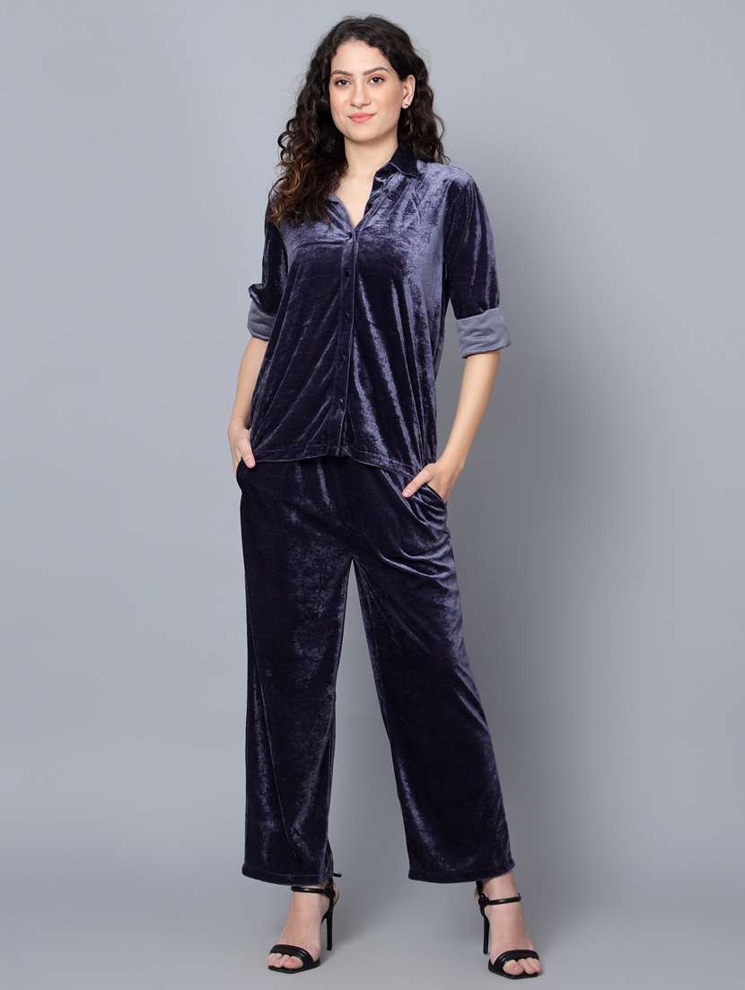women solid top and trouser co-ord set - 20444582 -  Standard Image - 1