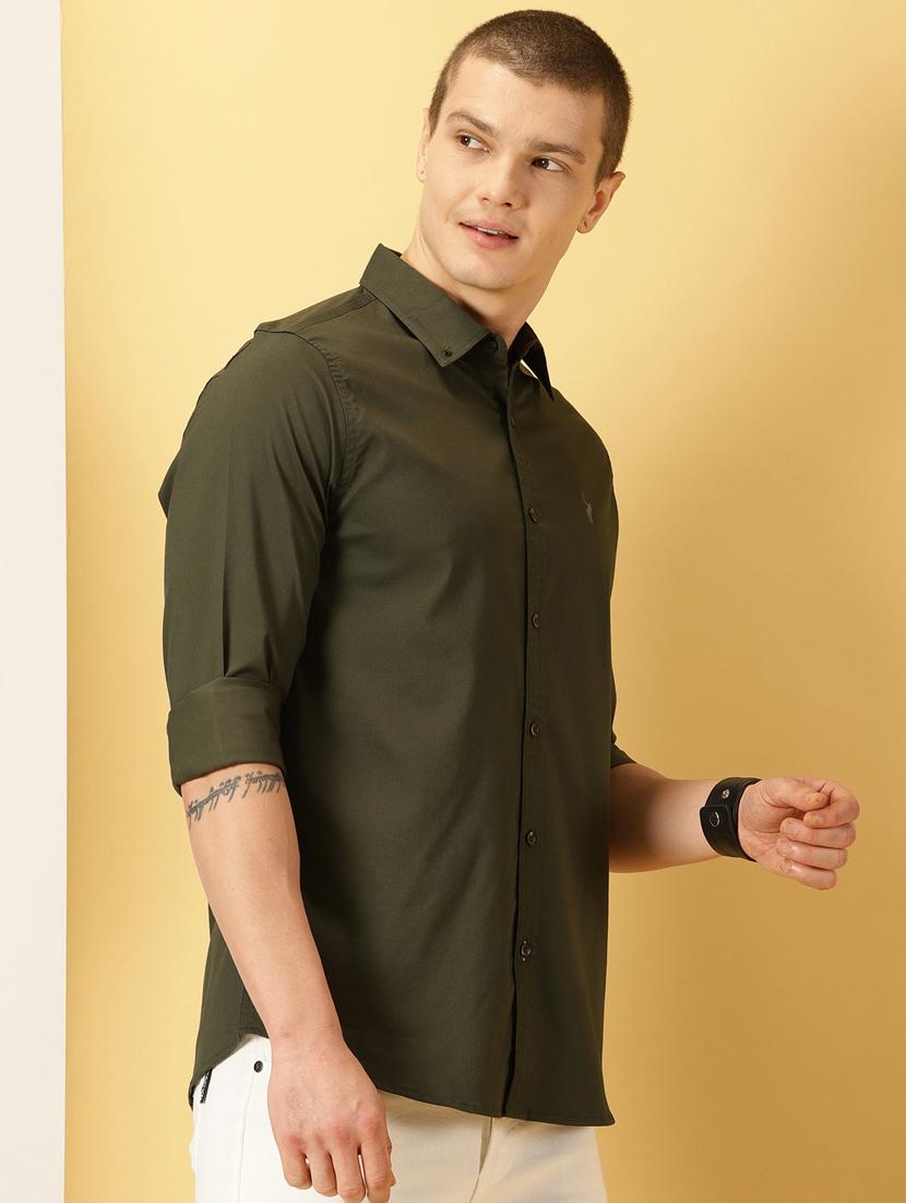 olive solid casual shirt - 20444746 - Standard Image - 1