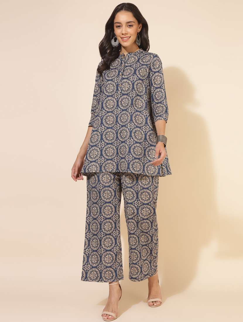 women hand block printed tunic and palazzo co-ord set