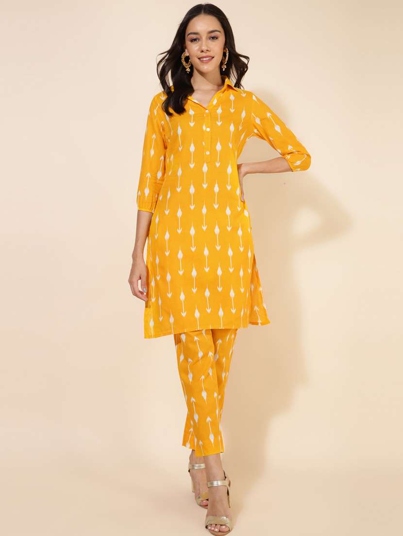 women yellow kurta pant set