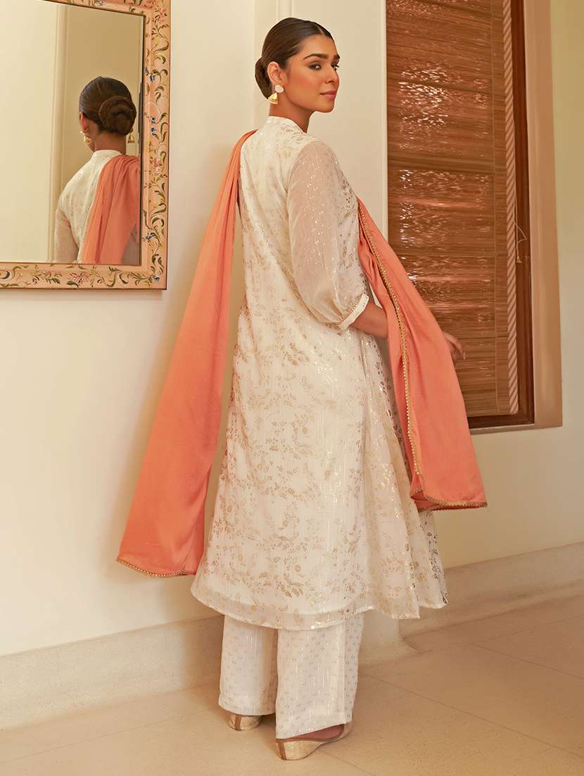 women three quarter sleeve kurta pant with dupatta set - 20445523 -  Standard Image - 1