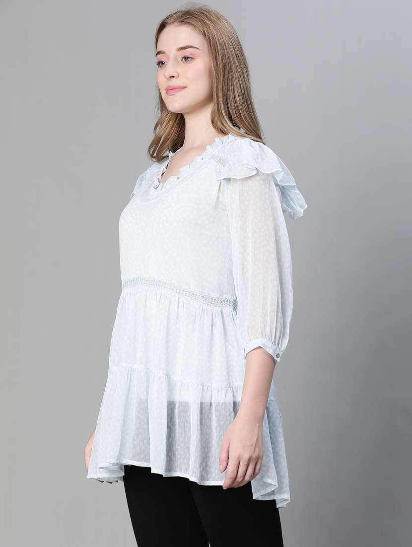 light blue animal print flared tunic - 20445553 -  Standard Image - 1