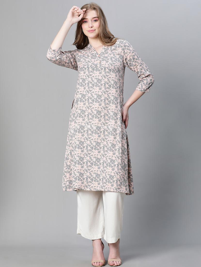 rosewater printed v neck a-line kurta - 20445556 - Standard Image - 1