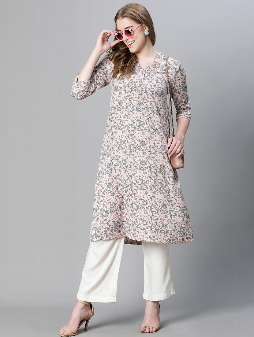 rosewater printed v neck a-line kurta - 20445556 - Standard Image - 4