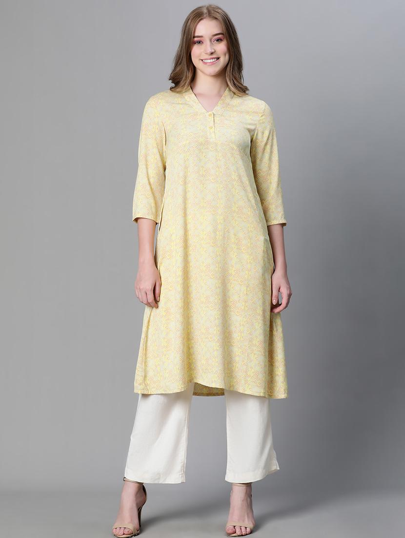 lemon sherbet printed a-line kurta - 20445558 - Standard Image - 1