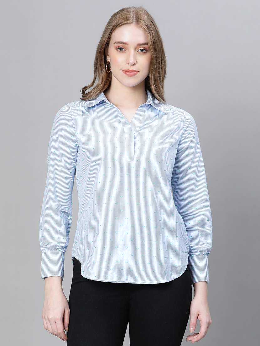 light blue striped shirt collar regular top