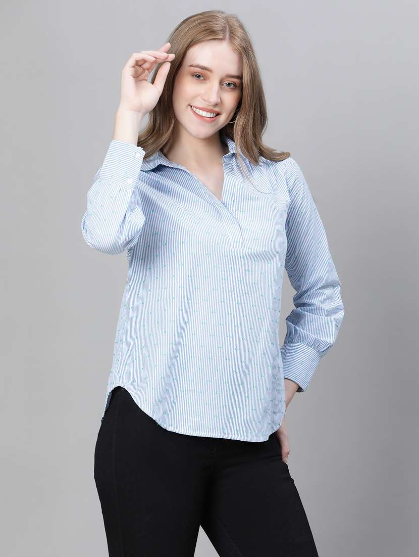 light blue striped shirt collar regular top - 20445602 -  Standard Image - 1