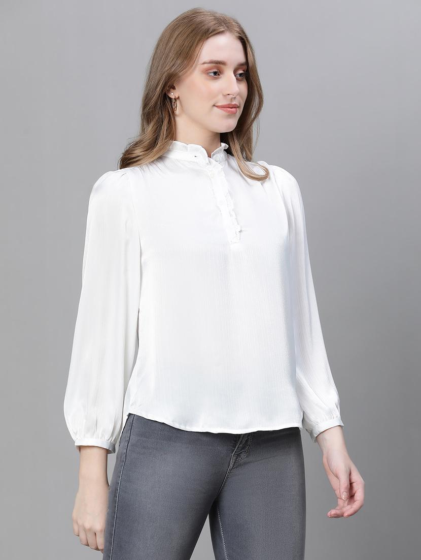 white solid mandarin neck top - 20445604 - Standard Image - 1