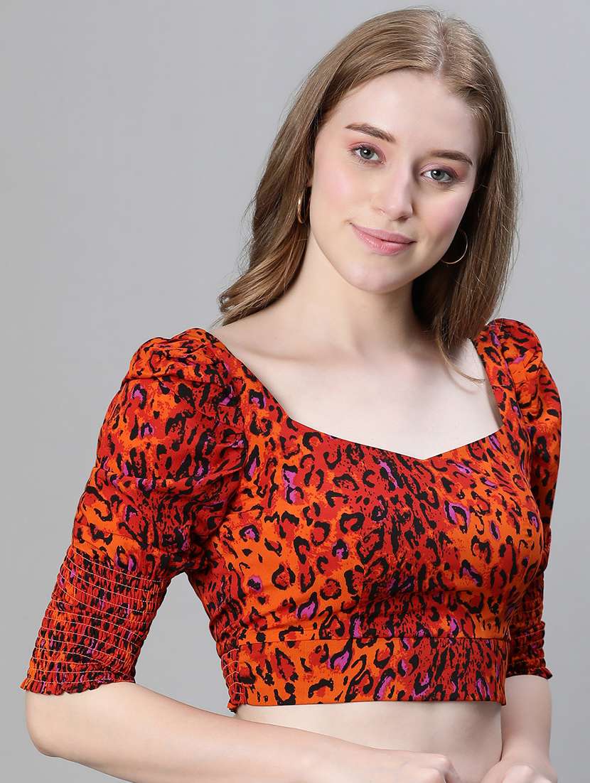 multi colored animal print puff sleeves top - 20445612 -  Standard Image - 1