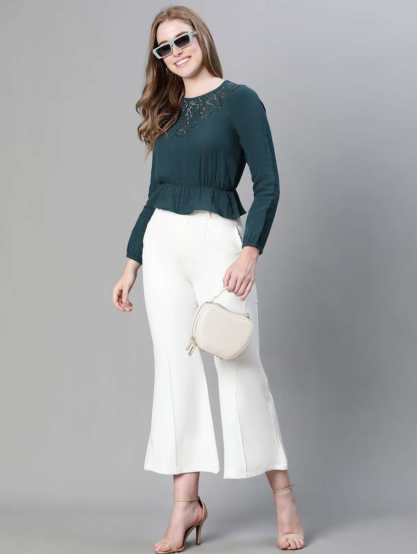 teal lace deatiled long sleeves peplum top - 20445622 -  Standard Image - 4