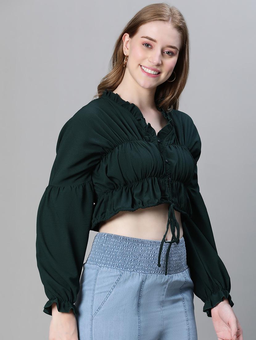 bishop sleeve solid blouson top - 20445623 - Standard Image - 1