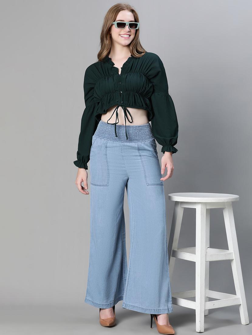 bishop sleeve solid blouson top - 20445623 - Standard Image - 4