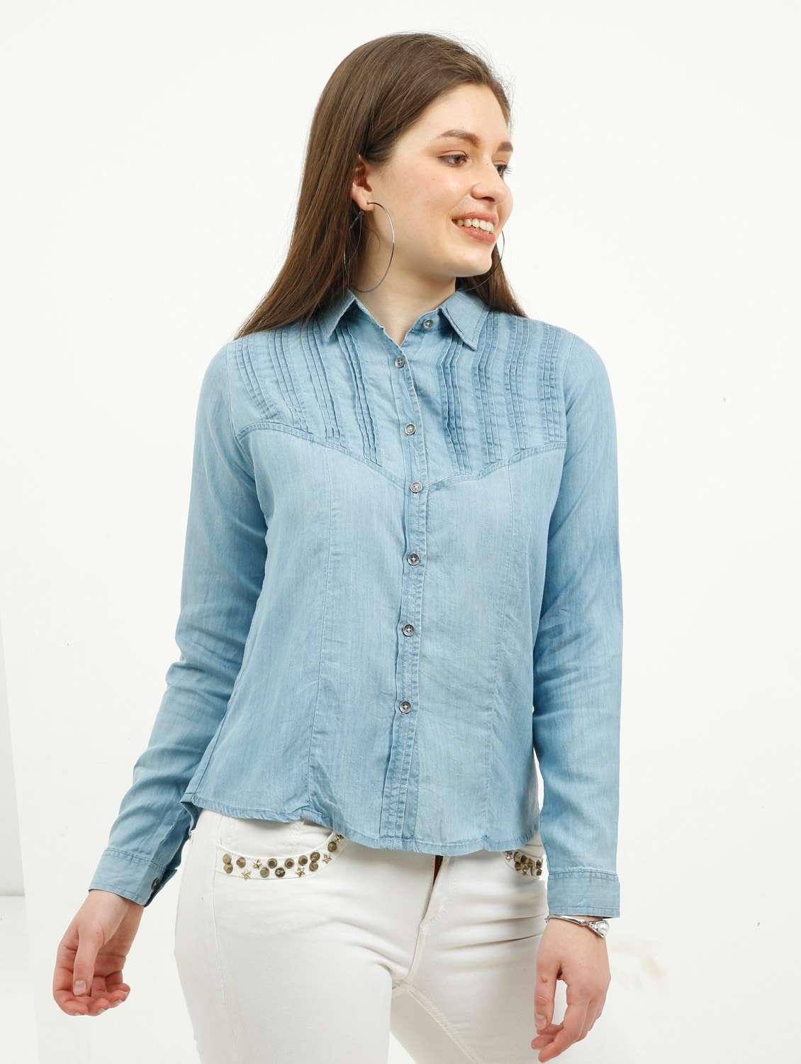 denim detailed shirt - 20445653 - Standard Image - 1