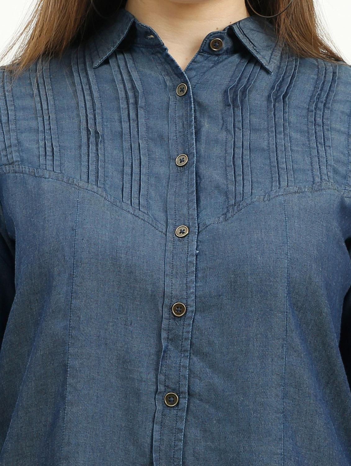 women's blue denim a-line shirt top - 20445654 - Standard Image - 4