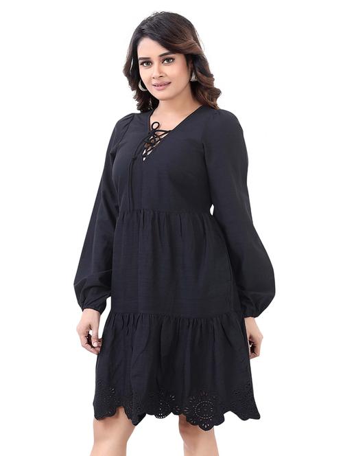 black self design a-line dress - 20445991 - Standard Image - 0