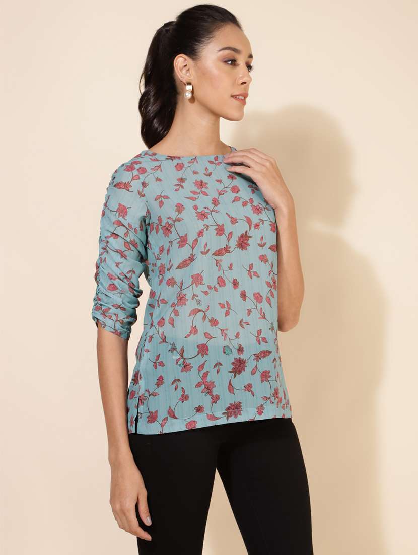 light blue floral printed regular top - 20445995 -  Standard Image - 1